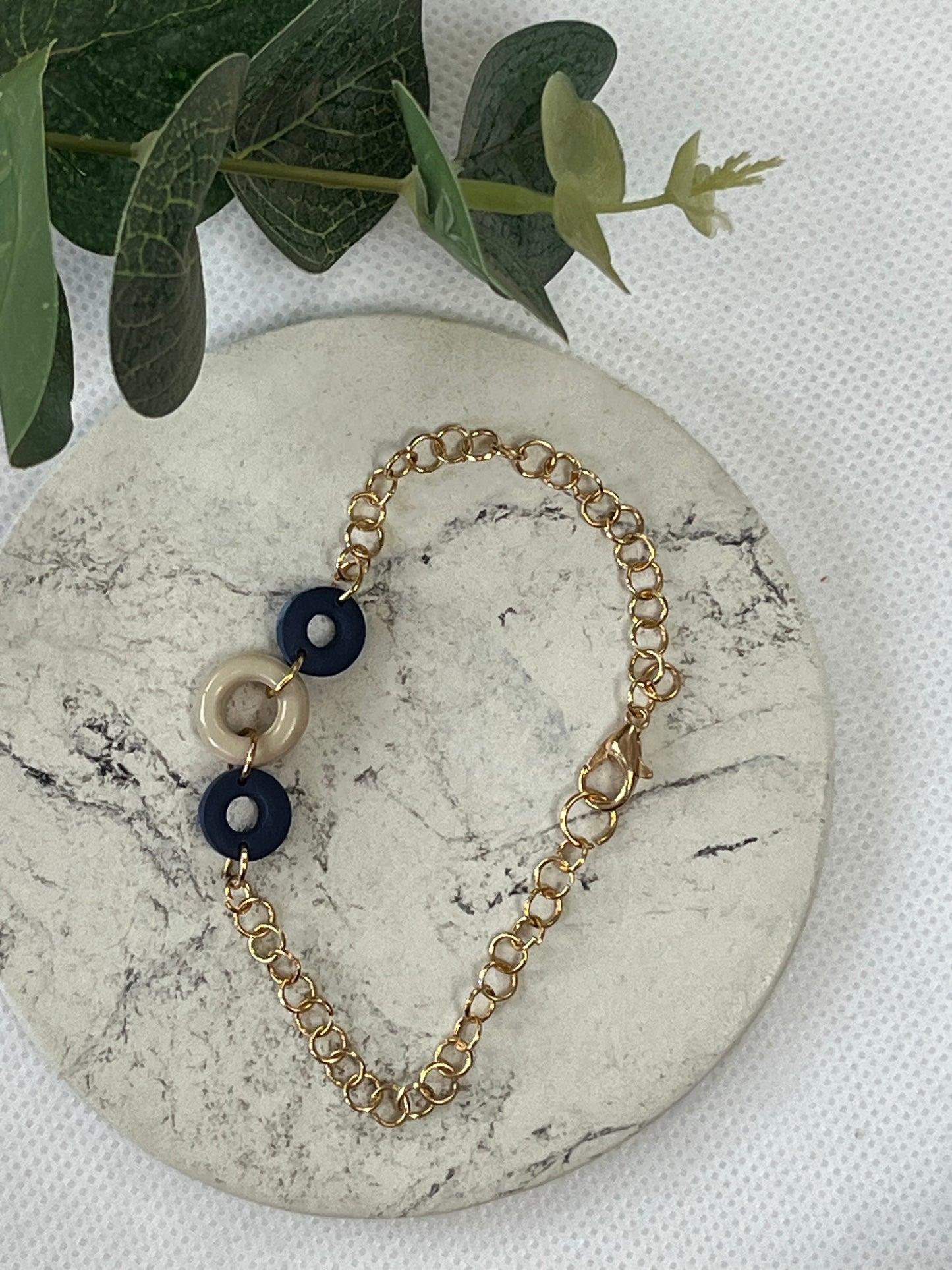 Beige/navy Mini donut bracelet