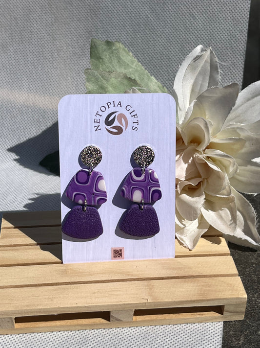 Purple geometric drop earrings