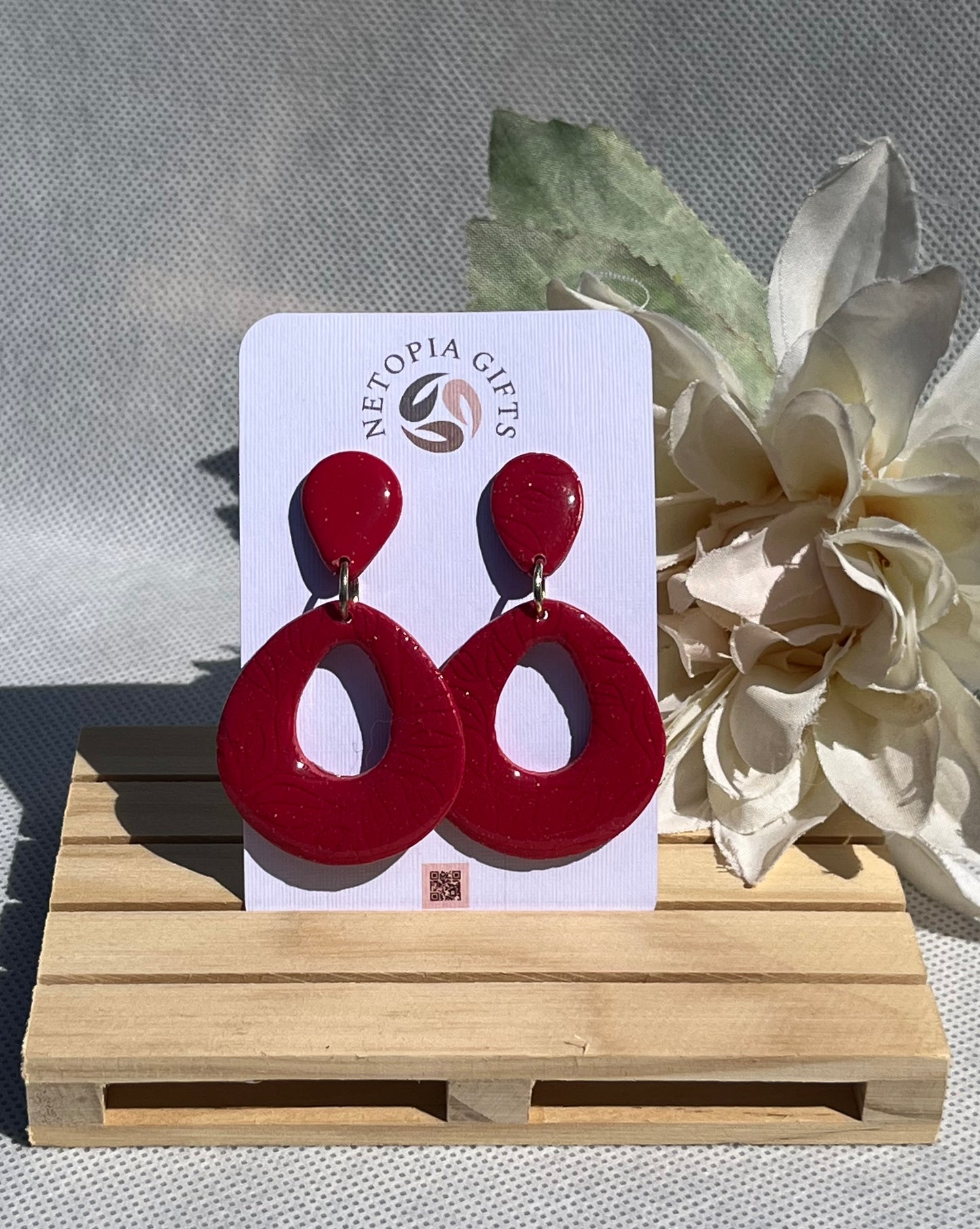 Ruby red looped dangle earring