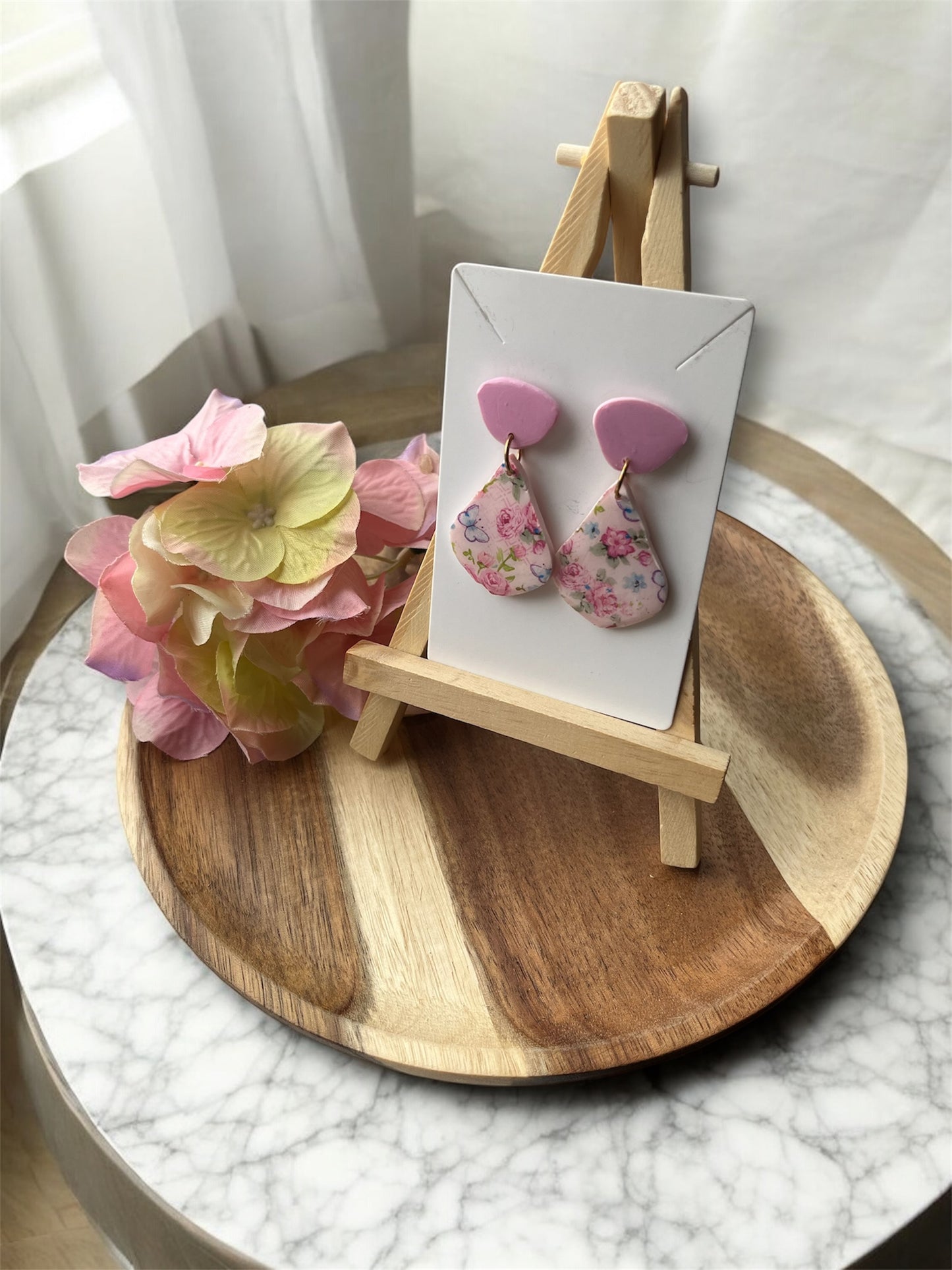 Pink floral dangles